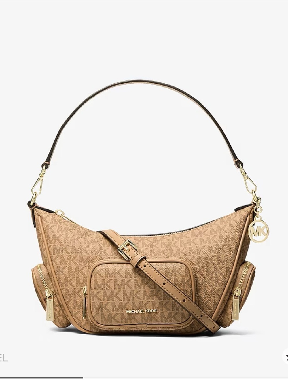 Michael Kors Beige/Tan Signature Crescent Shoulder Bag